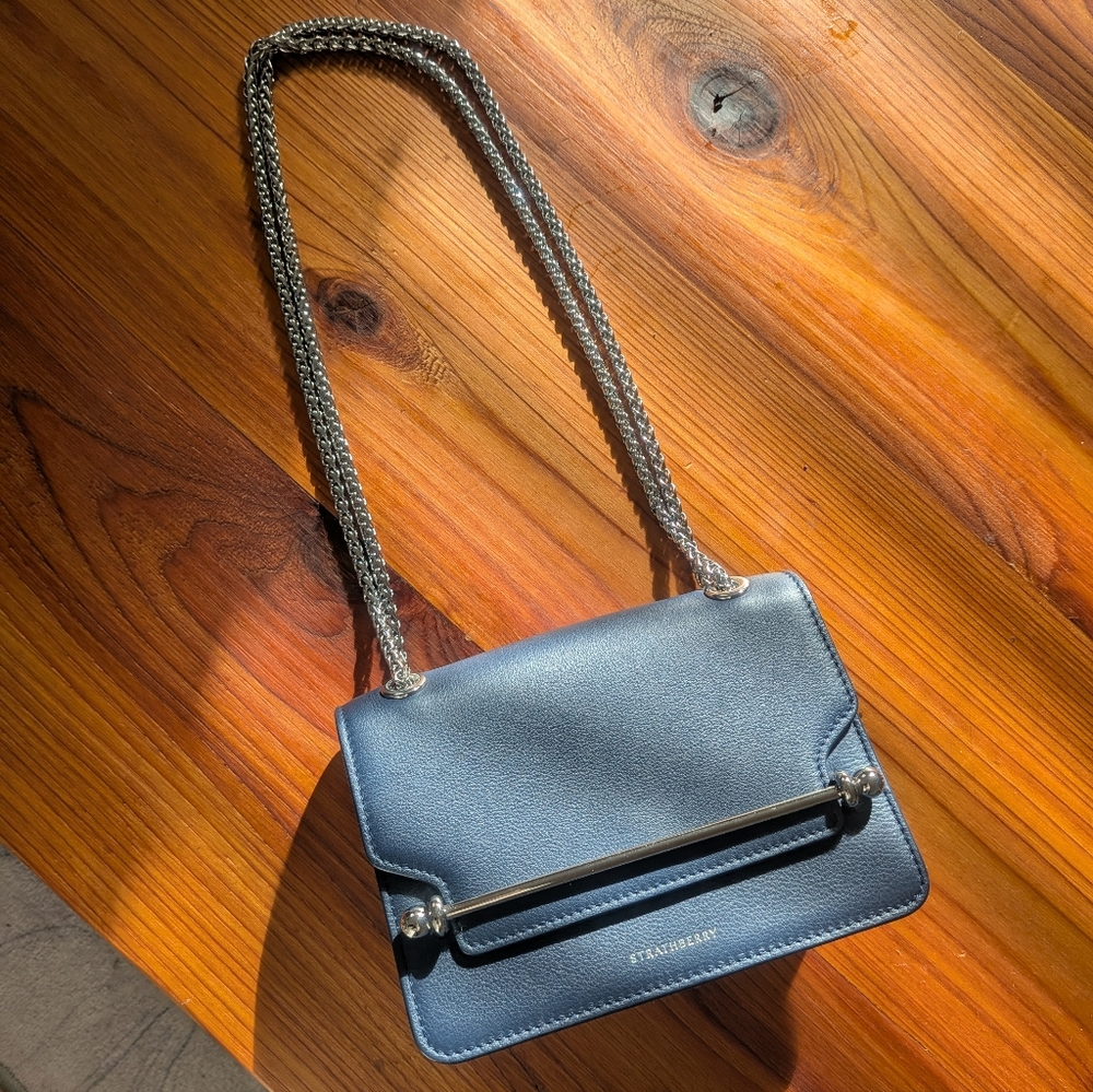 Strathberry East West Mini Navy with Silver Hardware